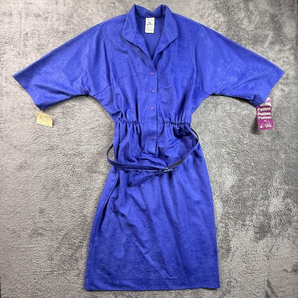 Petites by Willi Dresses & Skirts - Vintage Petites by Willi 80s Blue Velvet Dress Belted Women's 12 Retro NWT